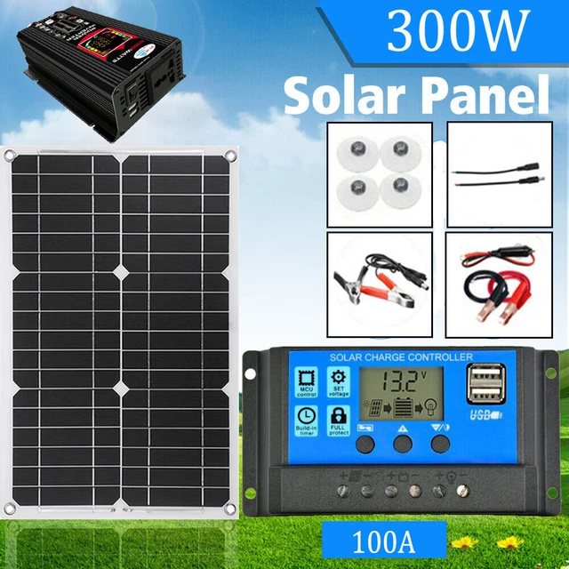 300W Complete Solar Panel Kit Solar Power Generator 100A Home 110V Grid System