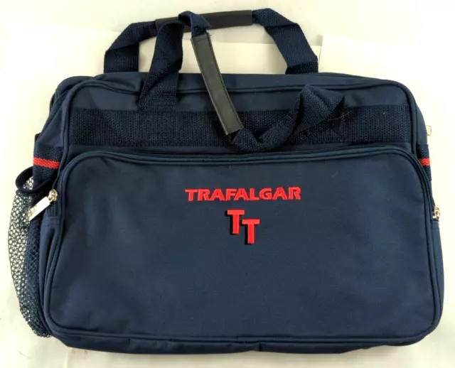 Trafalgar TT Messenger Travel Bag Carry On Tote Navy Blue Embroidered