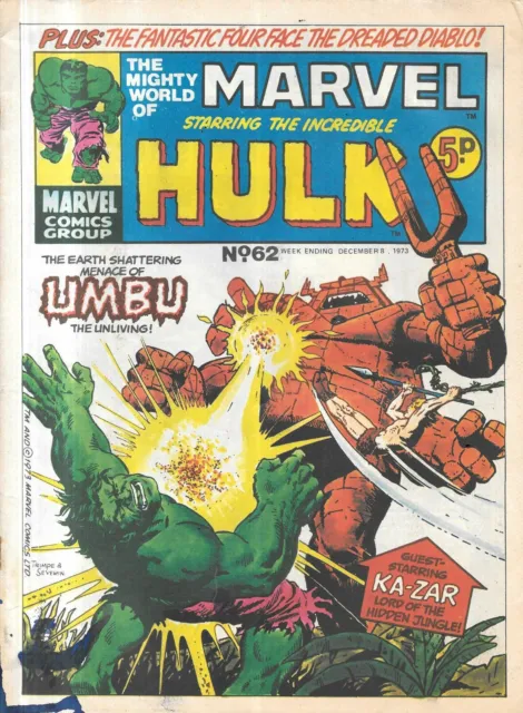 vintage Mighty World of Marvel comic No 62 Dec 8th 1973 Hulk Fantastic Four