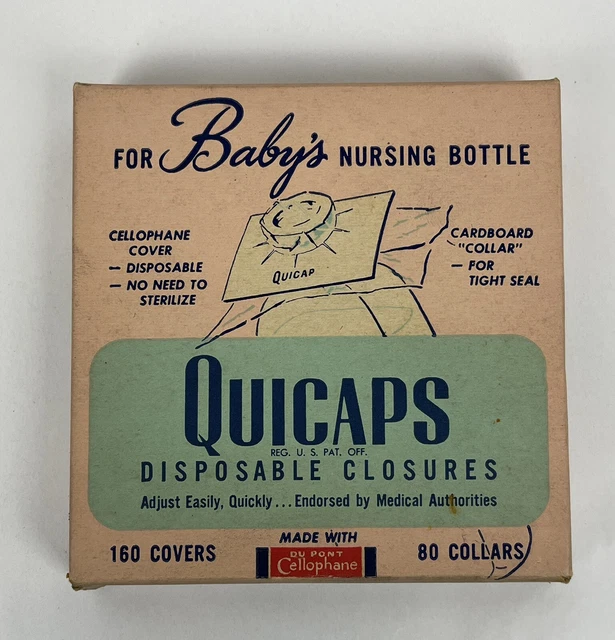 QUICAPS Vintage 1937 Disposable Closures For Baby Bottle Infant Nurser DuPont