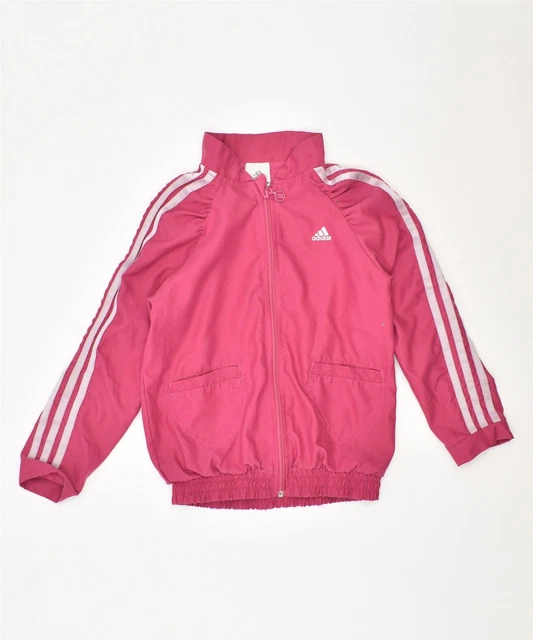 ADIDAS Girls Tracksuit Top Jacket 5-6 Years Pink Polyester GQ10