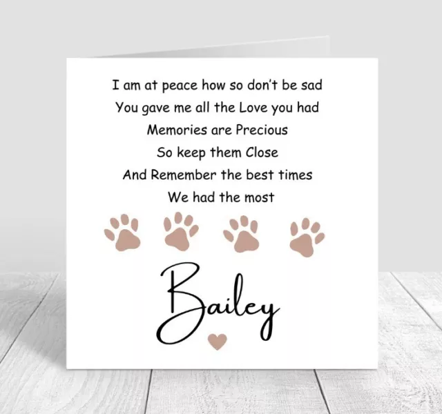 Personalised Pet bereavement card Dog sympathy card loss of your pet sorry 6x6