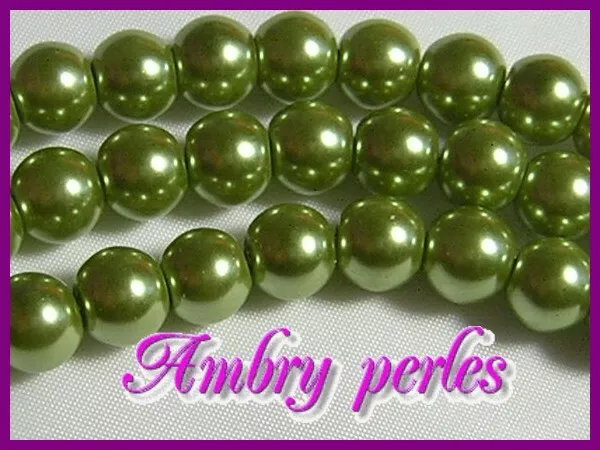 Lot de 20 perles Nacrées 8 mm Vert Péridot