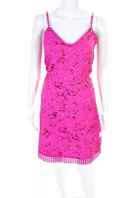 Elie Tahari Womens Spaghetti Strap Metallic Rose Shift Dress Pink Size 6