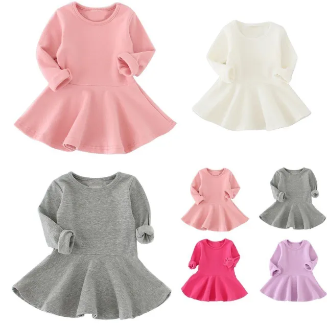 Girl Baby Kids Toddler Dress Princess Party Cotton Long Sleeve Clothes T-shirt