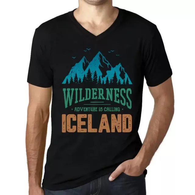 ULTRABASIC Homme Tee-Shirt Col V La Nature Sauvage L'Aventure Appelle L'Islande