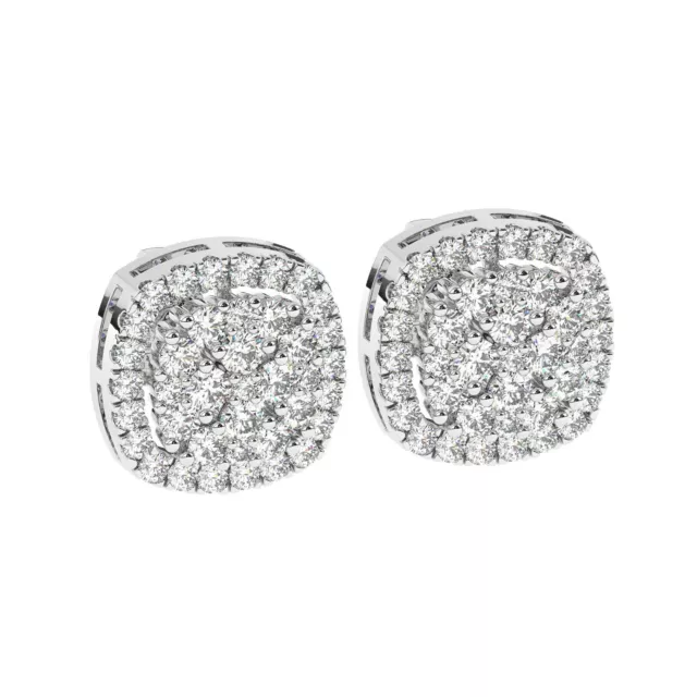 1.25 Ct Cluster Set 100% Natural Round Cut Diamond Studs Earrings 18K White Gold