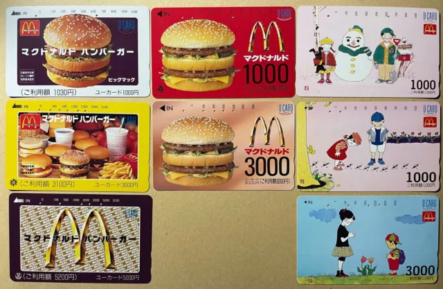 LOT 8 Vintage McDonald's Hamburger Big Mac Japanese Gift Card (U-Card)--$0 Value