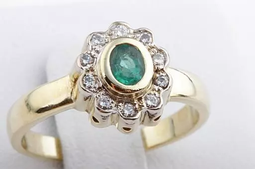 Smaragd Brillant Diamant Ring 750 18K Gelbgold Gr. 56 .