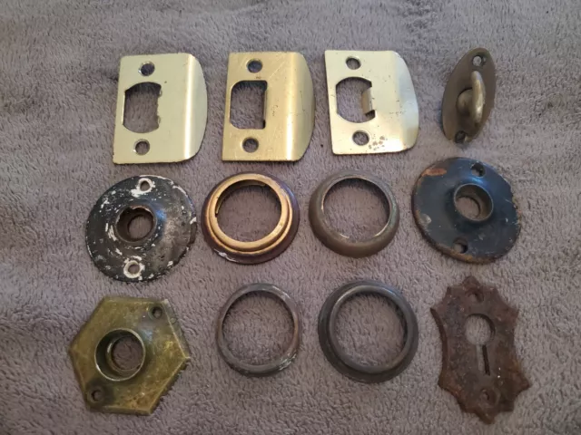 Antique/Vintage Lot Of 12 Door Parts & Pieces Metal & Cast~Keyhole ~ Escutcheons