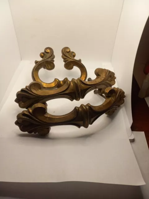 Vintage Ornate Brass Colored Handle Drawer Pulls - Dresser Or Cabinet, Large
