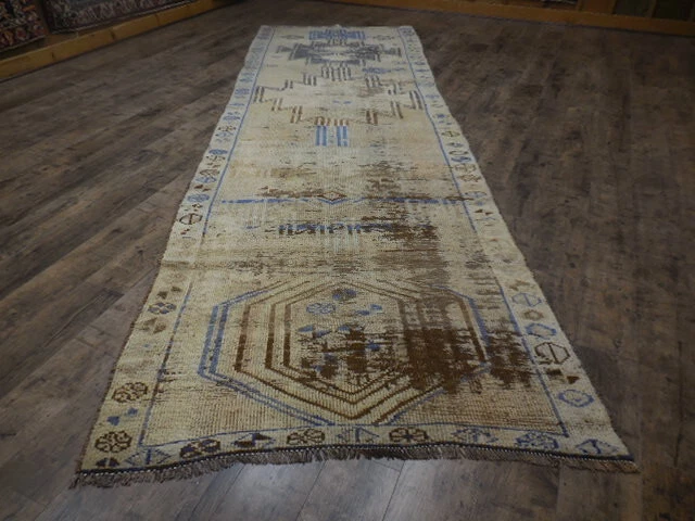 VINTAGE TURKISH HAND MADE GEOMETRIC ANATOLIAN VILLAGE MADE OUSHAK RUG 4x13