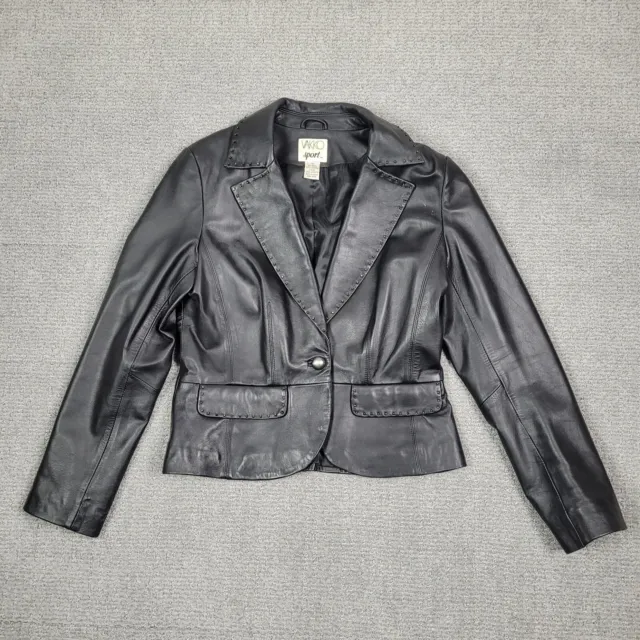 VAKKO SPORT Cropped Button Front Leather Jacket Black Size 12