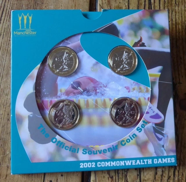 THE OFFICIAL SOUVENIR COIN SET 2002 COMMONWEALTH GAMES 4 x £2 pack ...