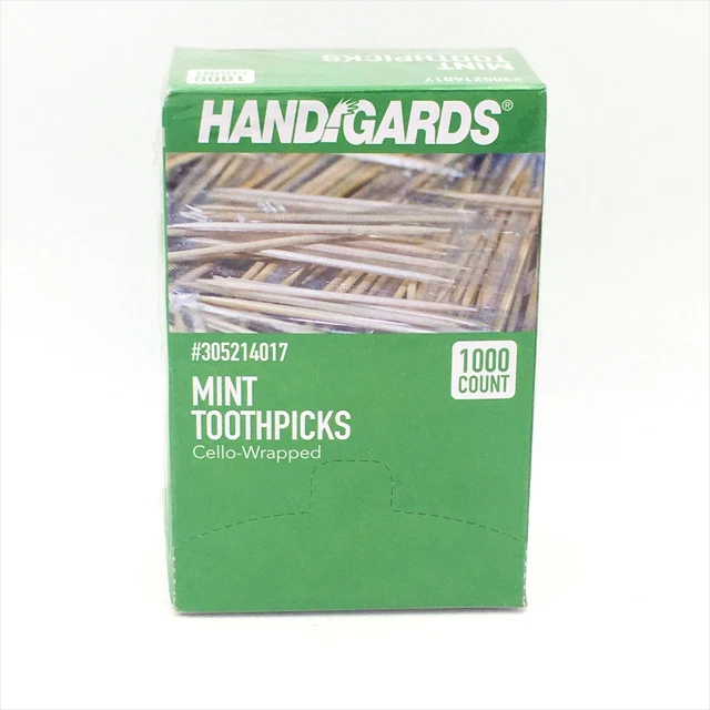 Handgards Mint Toothpicks Cello-Wrapped 1000Pcs/(Single Pack)