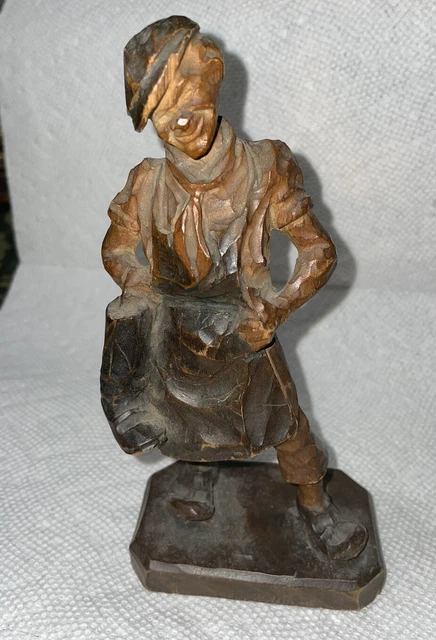 Antique Hand Carved wood boot maker shoemaker sculpture man detailed Figure
