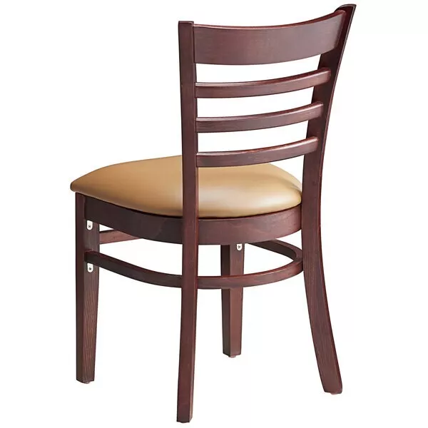 Mahogany Wood Finish Ladder Back Restaurant Chair with Light Brown Vinyl Seat 3