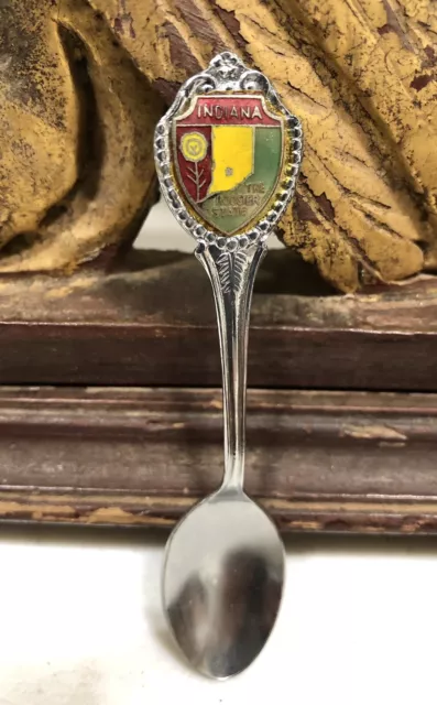 Vintage Indiana Souvenir Spoon with Enamel Top of The Hoosier State