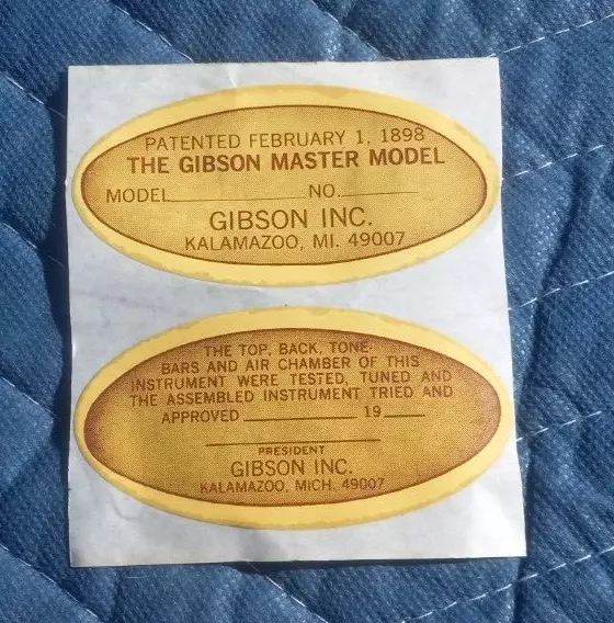 Original Gibson Mandolin LabelsTHE GIBSON MASTER MODEL from Kalamazoo Factory Original Gibson Mandolin LabelsTHE GIBSON MASTER MODEL from Kalamazoo Factory