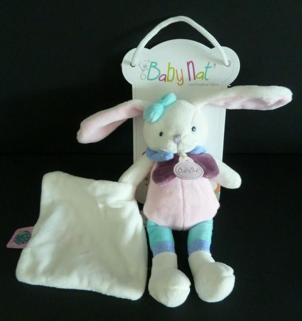 TT* DOUDOU MOUCHOIR BABY NAT LAPIN BERRY ROSE BLANC BLEU VIOLET 19cm BN0241 NEUF 3