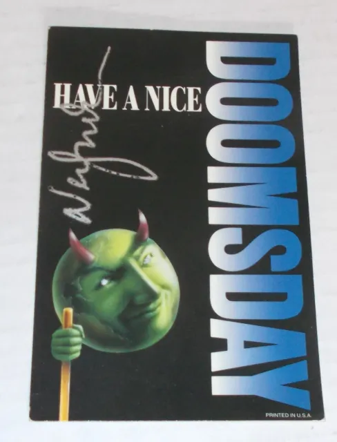 NEIL GAIMAN SIGNED GOOD OMENS PROMO POSTCARD 1992 Crowley HAVE A NICE DOOMSDAY