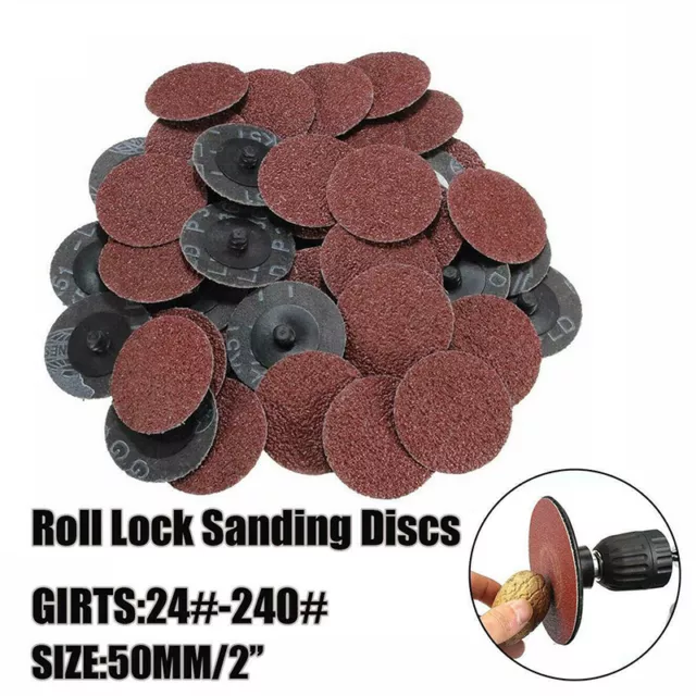25/50X 2"/50mm Sanding Discs Roll Lock R-Type Pad 24-240 Grit Abrasive Sandpaper