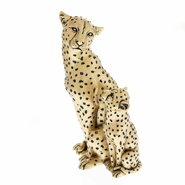 Hestia Gepard Familie Duo Figur Gold Mutter und Junges Katze Statue Ornament 25cm