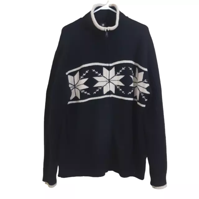 Vintage Roots Canada Mens L Lambswool Cardigan Sweater Nordic Black White Zip
