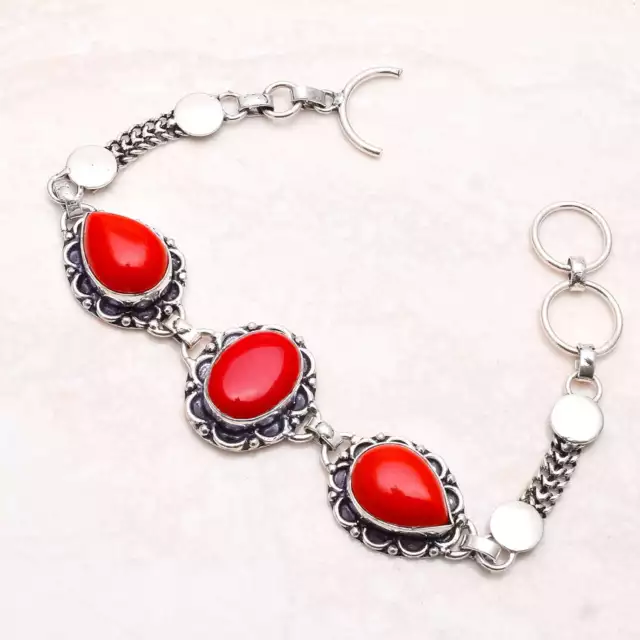 Corail Pierre Précieuse Ethnique Bracelet Fait Main Bijoux 18 Gms AB-4843