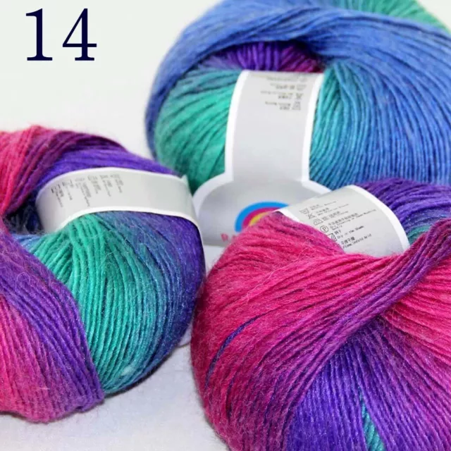 Sale 3ballsX50gr Cashmere Wool Rainbow Rugs Shawl Blankets Hand Kniting Yarn 14