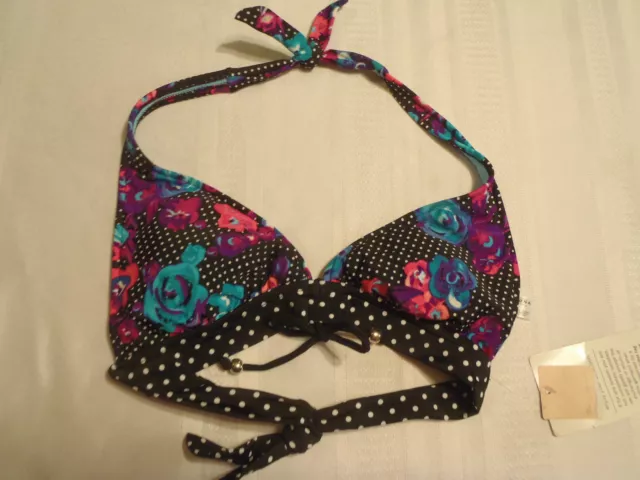 ARIZONA Junior M or L Floral Polka Dot Swim Halter Bra Swimsuit Top NWT