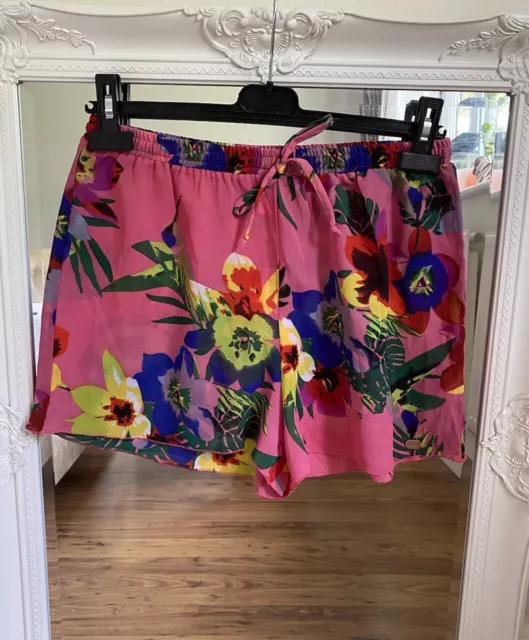 Lipsy London Sheer Floral Summer Holiday Beach Shorts Pink Tropical Print