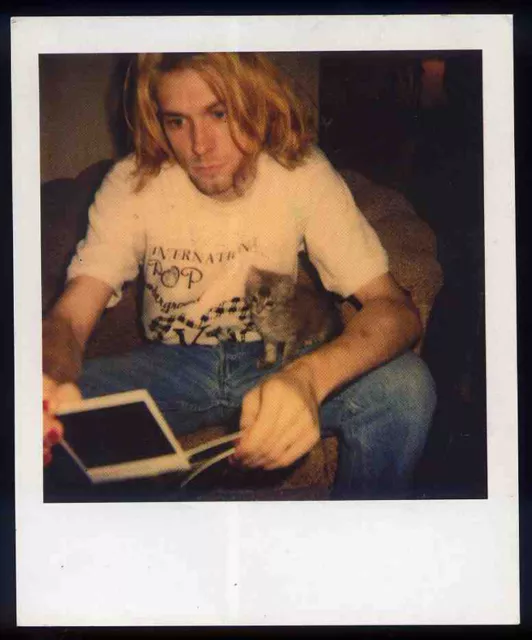 Nirvana Repro Kurt Cobain & Pet Cat Polaroid Photo Photograph . Nevermind