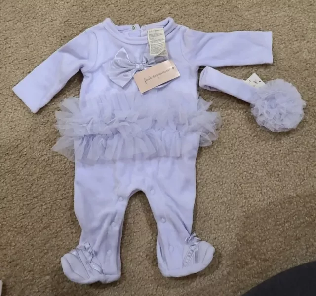 First Impressions - Newborn Coveralls & Headband Outfit - Lilac Kiss - NWT