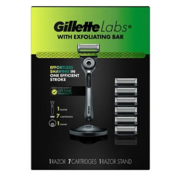 Gillette labs  exfoliating bar Men’s Razor With Magnetic Stand And 7 Blades .