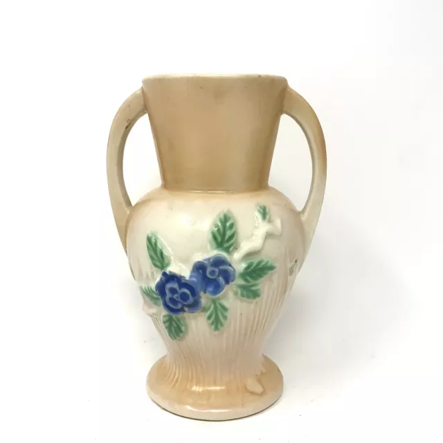 Weller 2 Handle Vase Art Pottery Flowers Ceramic Cream Blue Antique 5.25”
