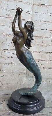 Carne Sirena Natación Bronce Figura Altura 15" Náutico Tropical Decoración Arte