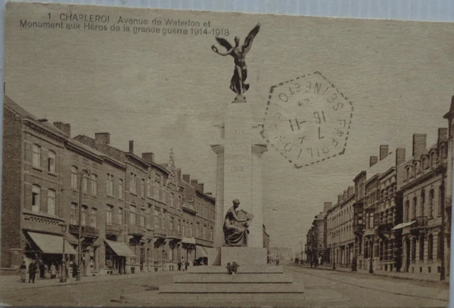 Charleroi Belgium CPA Avenue of Waterloo And Monument of War Good Condition 1924