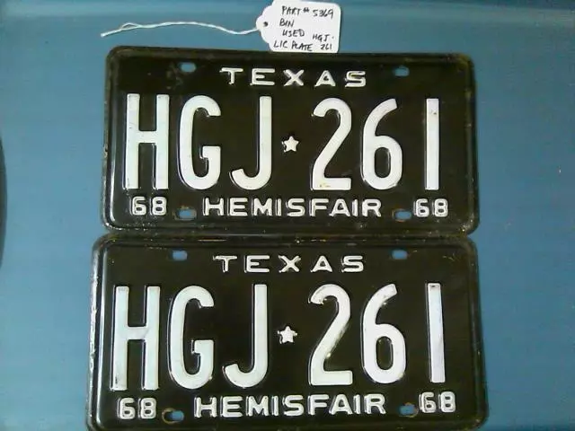 1968 Hemisphere Texas License Plate - Vintage PAIR - HGJ*261