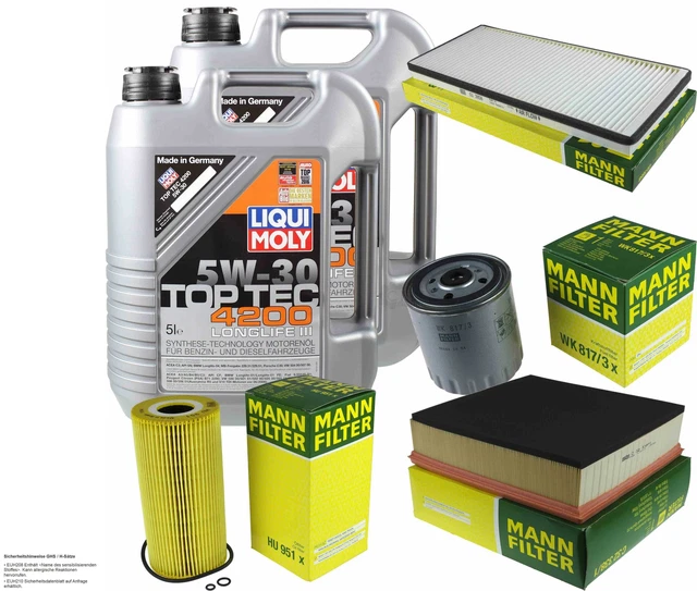 Pacchetto Ricambio Auto: 6L Liqui Moly Longtime High Tech 5W-30 + Filtri Olio, Aria E Abitacolo MANN-FILTER (Set Manutenzione)