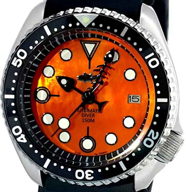 VINTAGE WATCH SEIKO Diver 7002 Mod w/Fishbone Set on Orange Mother of Pearl  Dial EUR 157,50 - PicClick FR