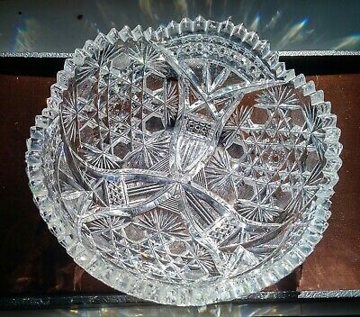 STRAUS American Brilliant cut glass ABP Crystal Star double mitre fan fruit bowl