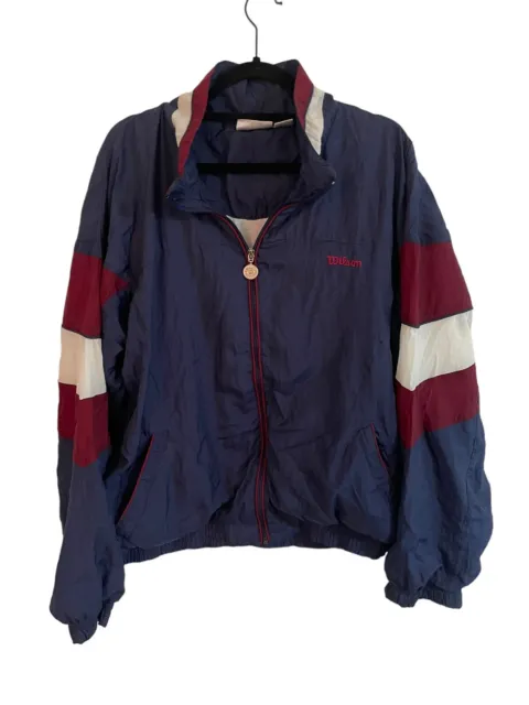 Vintage Wilson Track Suit Blue Windbreaker Jacket Pants Full Zip Logo Size Large