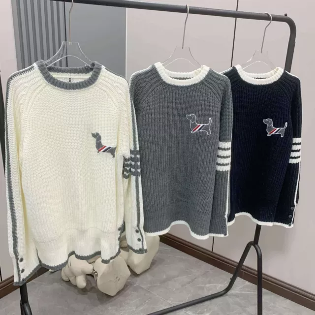 Thom Browne Women Wool Preppy Style Crew-neck Knitted Pullover Sweater