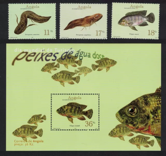 Angola pesce d'acqua dolce 3v+MS 2001 MNH SG#1620-MS1623 CV £14,75