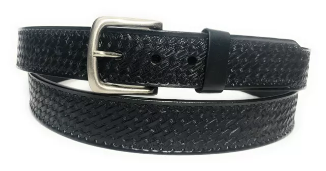 Men's Black Leather Work Belt. Basket Weave Heavy Duty Uniform Work Casual Belt