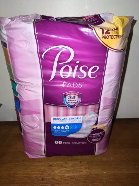 Almohadillas de incontinencia de absorción moderada Poise (33558) - regulares - ¡paquete de 66 NUEVAS!