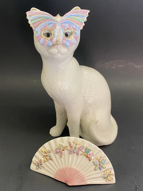 Lenox Masquerade Cat with decorative facial mask & traditional fan