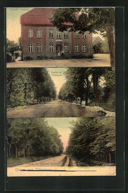Ansichtskarte Tötensen, Königs Gasthof, Straßenpartie im Tötenser Sunder 1907
