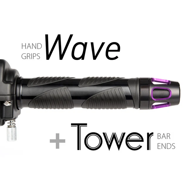 KiWAV Motorcycle Wave grips Black with Tower Bar Ends Purple/Black